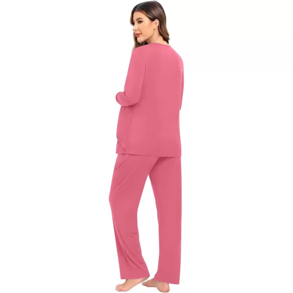 imageSWOMOG Women Maternity Pajama Set Nursing Pjs Double Layer Long Sleeve Top ampamp Pants Breastfeeding Pregnancy Set with PocketsCoral