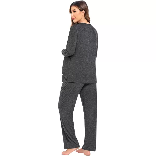 imageSWOMOG Women Maternity Pajama Set Nursing Pjs Double Layer Long Sleeve Top ampamp Pants Breastfeeding Pregnancy Set with PocketsDeep Grey