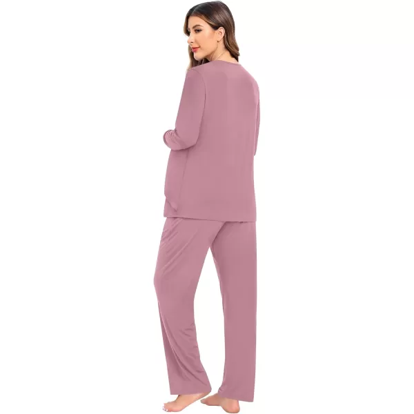 imageSWOMOG Women Maternity Pajama Set Nursing Pjs Double Layer Long Sleeve Top ampamp Pants Breastfeeding Pregnancy Set with PocketsTaro Purple