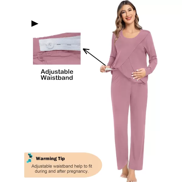 imageSWOMOG Women Maternity Pajama Set Nursing Pjs Double Layer Long Sleeve Top ampamp Pants Breastfeeding Pregnancy Set with PocketsTaro Purple