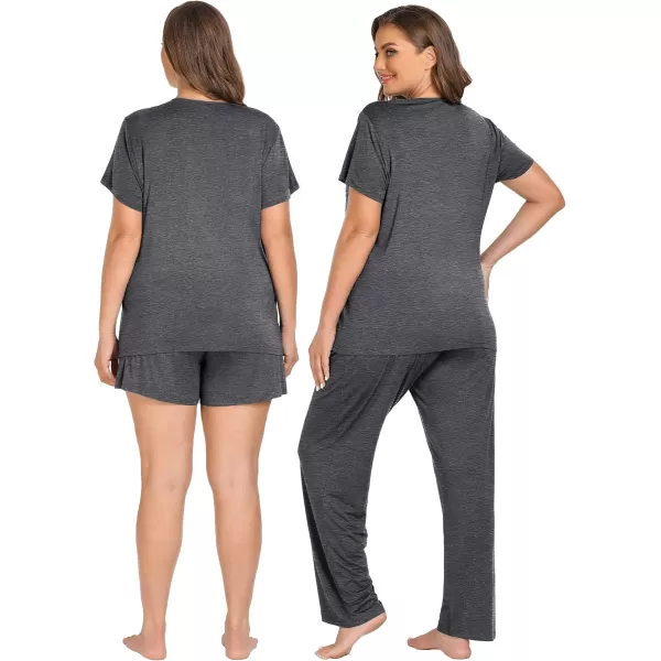 imageSWOMOG Women Maternity Pajamas Sets 3 Pcs Adjustable Breastfeeding Nightwear Double Layer Short Sleeve Pregnancy Pjs SetDeep Gray