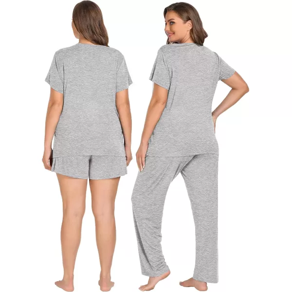 imageSWOMOG Women Maternity Pajamas Sets 3 Pcs Adjustable Breastfeeding Nightwear Double Layer Short Sleeve Pregnancy Pjs SetGray