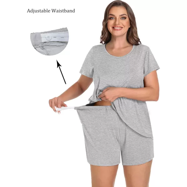 imageSWOMOG Women Maternity Pajamas Sets 3 Pcs Adjustable Breastfeeding Nightwear Double Layer Short Sleeve Pregnancy Pjs SetGray