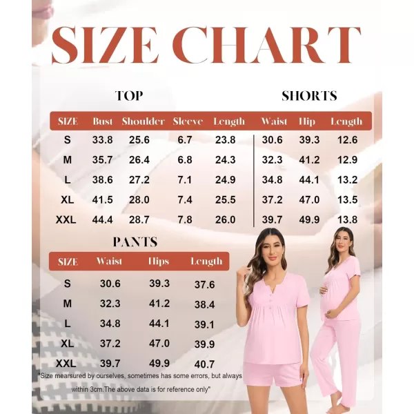 imageSWOMOG Womens Maternity Nursing Pajama Set 3 Pieces Breastfeeding Sleepwear Set Short Sleeve Pregnancy Pj Set ampamp PantsPink