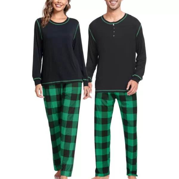 imageSWOMOG Family Christmas Pajamas 2024 MEN ampamp WOMEN Pjs Long Sleeve Top ampamp Plaid Bottom Soft Sleepwear LoungewearBlack  Green