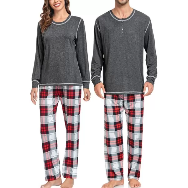 imageSWOMOG Family Christmas Pajamas 2024 MEN ampamp WOMEN Pjs Long Sleeve Top ampamp Plaid Bottom Soft Sleepwear LoungewearDeep Grey