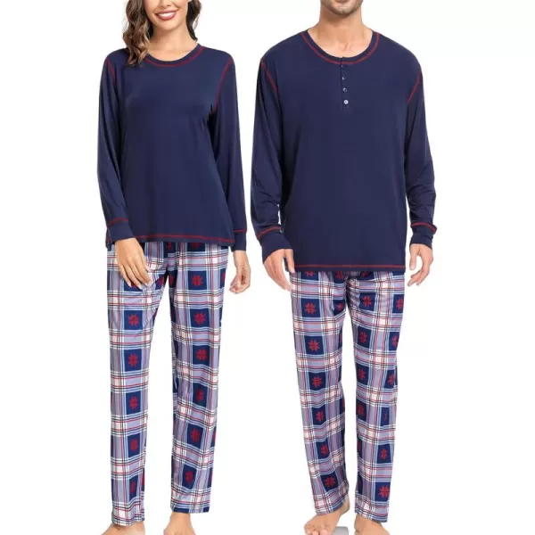 imageSWOMOG Family Christmas Pajamas 2024 MEN ampamp WOMEN Pjs Long Sleeve Top ampamp Plaid Bottom Soft Sleepwear LoungewearNavy Blue