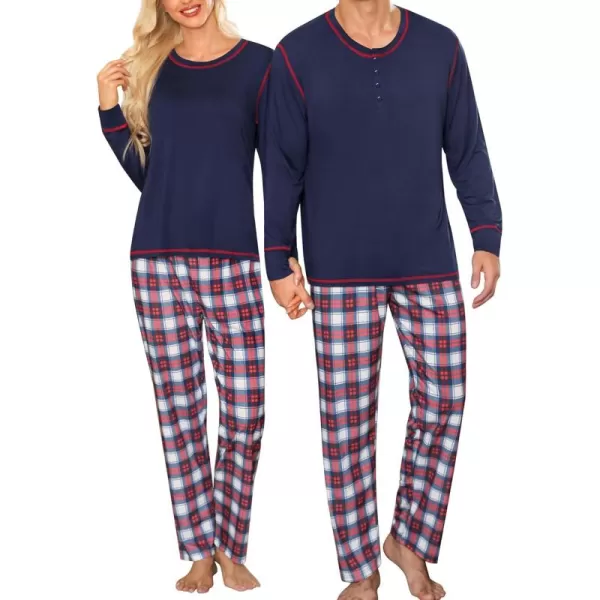 imageSWOMOG Family Christmas Pajamas 2024 MEN ampamp WOMEN Pjs Long Sleeve Top ampamp Plaid Bottom Soft Sleepwear LoungewearNavy Blue Red Plaid