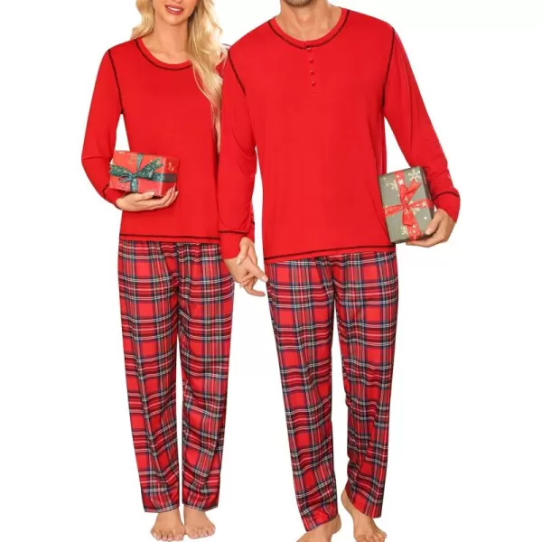 imageSWOMOG Family Christmas Pajamas 2024 MEN ampamp WOMEN Pjs Long Sleeve Top ampamp Plaid Bottom Soft Sleepwear LoungewearRed