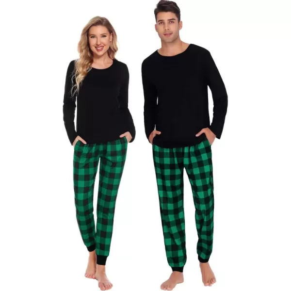 imageSWOMOG Family Matching Pajama Set Christmas Pjs Plaid Pajamas for Men Women Long Sleeve Sleepwear Pj SetGreen Plaid Pantswith Pockets