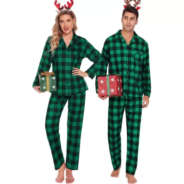 imageSWOMOG Family Matching Pajama Set Christmas Pjs Plaid Pajamas for Men Women Long Sleeve Sleepwear Pj SetGreen Plaidno Pockets