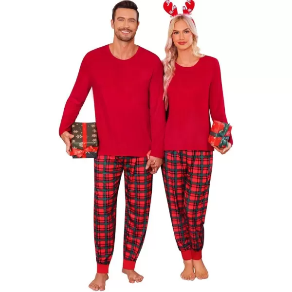 imageSWOMOG Family Matching Pajama Set Christmas Pjs Plaid Pajamas for Men Women Long Sleeve Sleepwear Pj SetRed Green Plaid Pantswith Pockets