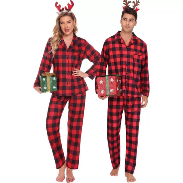 imageSWOMOG Family Matching Pajama Set Christmas Pjs Plaid Pajamas for Men Women Long Sleeve Sleepwear Pj SetRed Plaidno Pockets