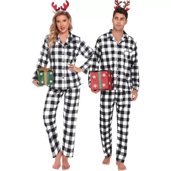 imageSWOMOG Family Matching Pajama Set Christmas Pjs Plaid Pajamas for Men Women Long Sleeve Sleepwear Pj SetWhite Plaidno Pockets