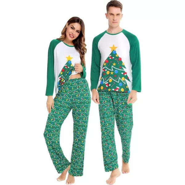 imageSWOMOG Matching Couples Christmas Pajamas Set Women ampamp Men Printed Long Sleeve Pjs Top and Plaid Pants LoungewearChristmas Tree