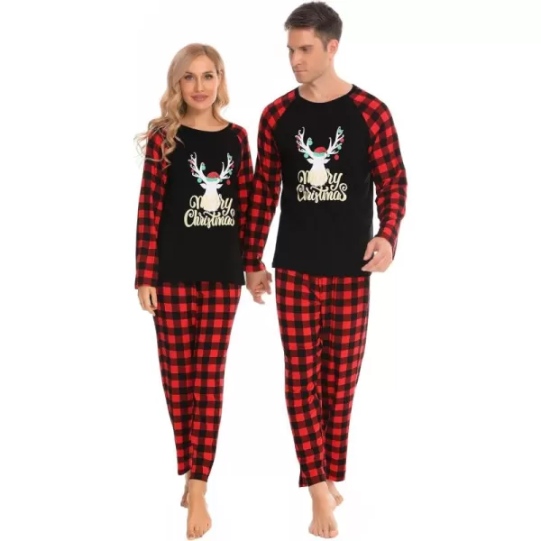 imageSWOMOG Matching Couples Christmas Pajamas Set Women ampamp Men Printed Long Sleeve Pjs Top and Plaid Pants LoungewearGold Letter Deer