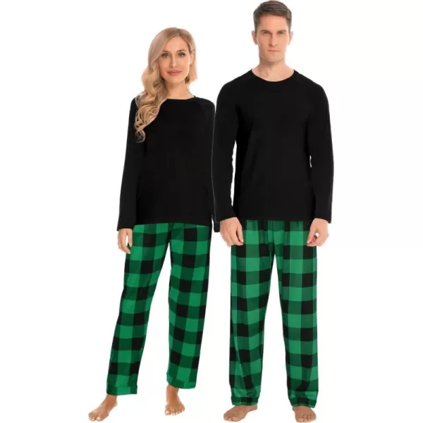 imageSWOMOG Matching Couples Christmas Pajamas Set Women ampamp Men Printed Long Sleeve Pjs Top and Plaid Pants LoungewearGreen Black Plaid