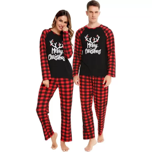 imageSWOMOG Matching Couples Christmas Pajamas Set Women ampamp Men Printed Long Sleeve Pjs Top and Plaid Pants LoungewearLetter Deer