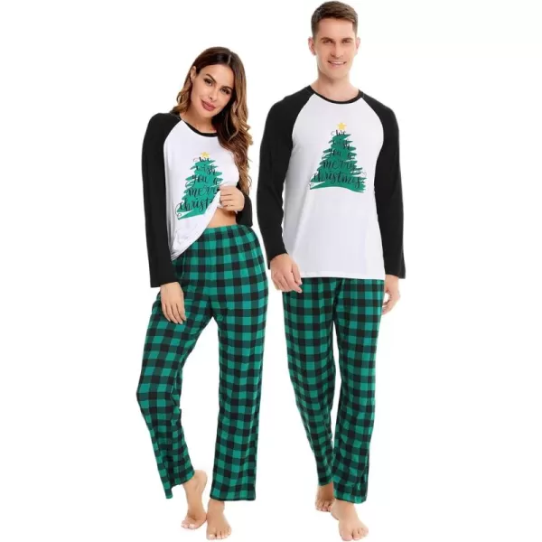 imageSWOMOG Matching Couples Christmas Pajamas Set Women ampamp Men Printed Long Sleeve Pjs Top and Plaid Pants LoungewearLetter Tree