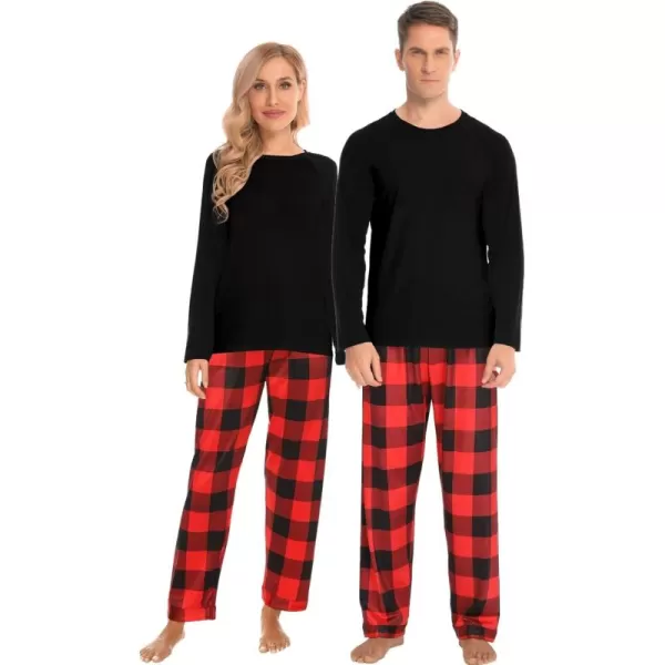 imageSWOMOG Matching Couples Christmas Pajamas Set Women ampamp Men Printed Long Sleeve Pjs Top and Plaid Pants LoungewearRed Black Plaid