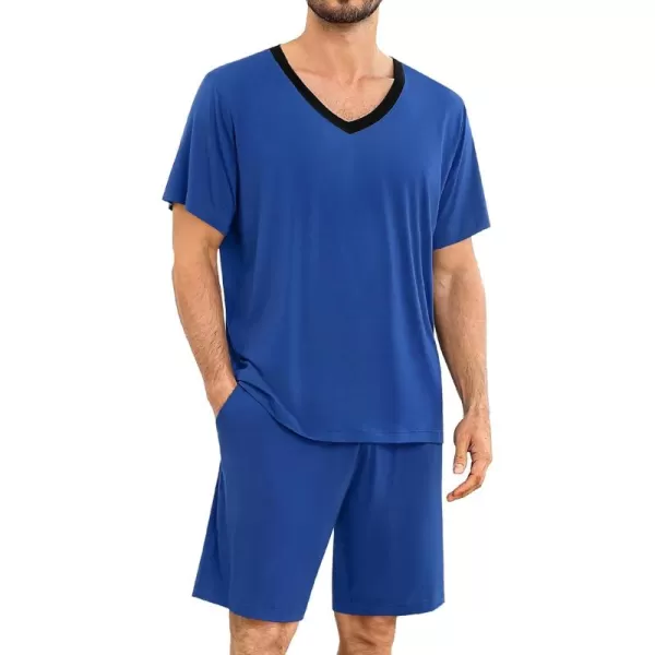 imageSWOMOG Mens Pajama Sets Short Sleeve Summer Pjs With Pocket 2Pcs Soft Comfy Nightwear Soft Sleepwear SXXLBerry Blue