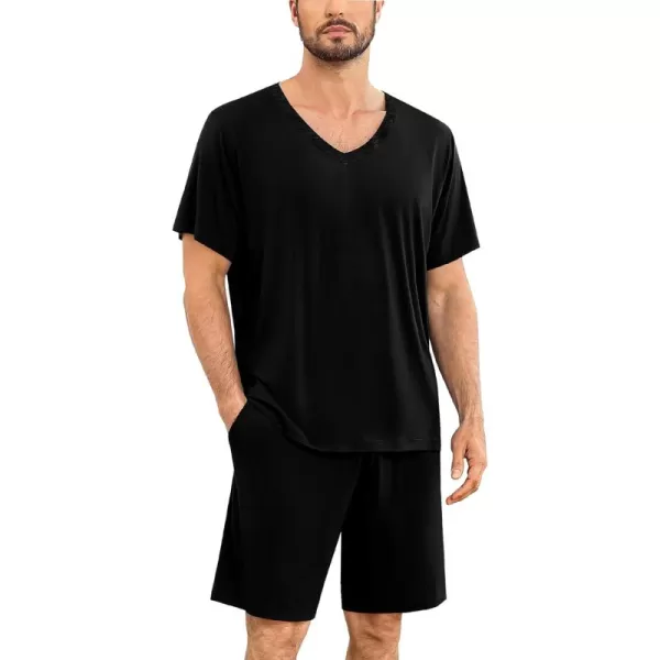 imageSWOMOG Mens Pajama Sets Short Sleeve Summer Pjs With Pocket 2Pcs Soft Comfy Nightwear Soft Sleepwear SXXLCarbon Black