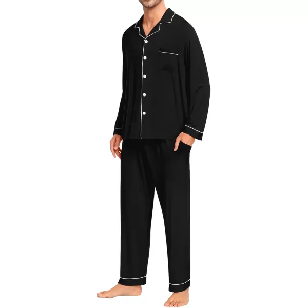 imageSWOMOG Men Pajamas Set Comfy Modal Pjs Button Down Sleepwear 2 Piece Long Sleeve Lounge Set Soft Nightwear with PocketsBlack