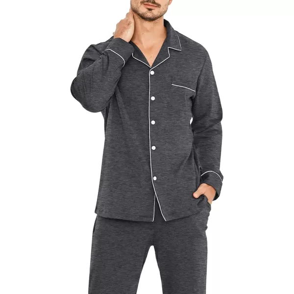 imageSWOMOG Men Pajamas Set Comfy Modal Pjs Button Down Sleepwear 2 Piece Long Sleeve Lounge Set Soft Nightwear with PocketsDeep Grey