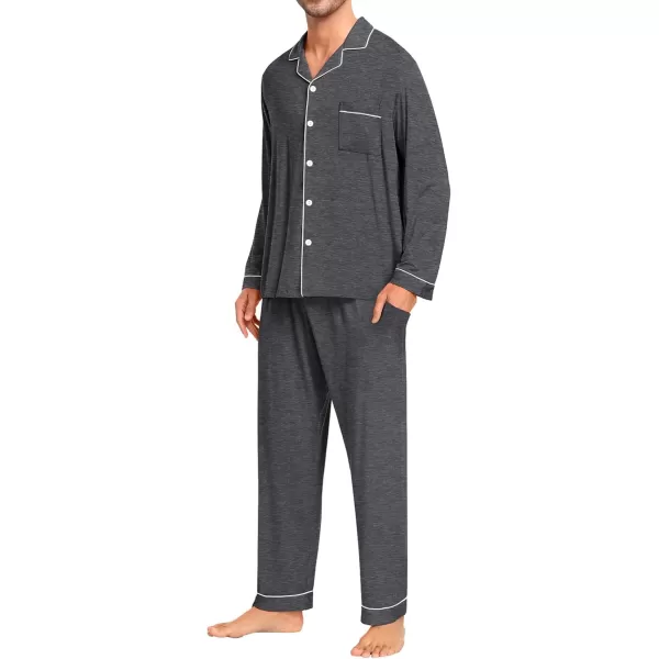 imageSWOMOG Men Pajamas Set Comfy Modal Pjs Button Down Sleepwear 2 Piece Long Sleeve Lounge Set Soft Nightwear with PocketsDeep Grey