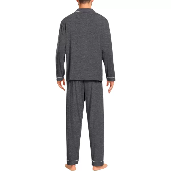 imageSWOMOG Men Pajamas Set Comfy Modal Pjs Button Down Sleepwear 2 Piece Long Sleeve Lounge Set Soft Nightwear with PocketsDeep Grey