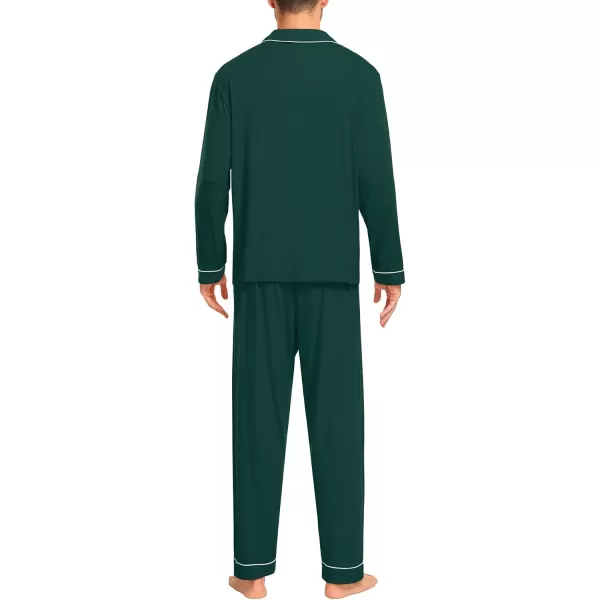 imageSWOMOG Men Pajamas Set Comfy Modal Pjs Button Down Sleepwear 2 Piece Long Sleeve Lounge Set Soft Nightwear with PocketsGreen