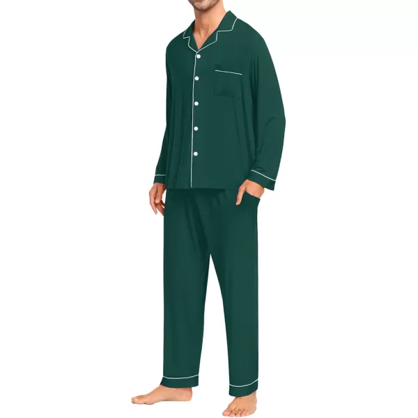 imageSWOMOG Men Pajamas Set Comfy Modal Pjs Button Down Sleepwear 2 Piece Long Sleeve Lounge Set Soft Nightwear with PocketsGreen