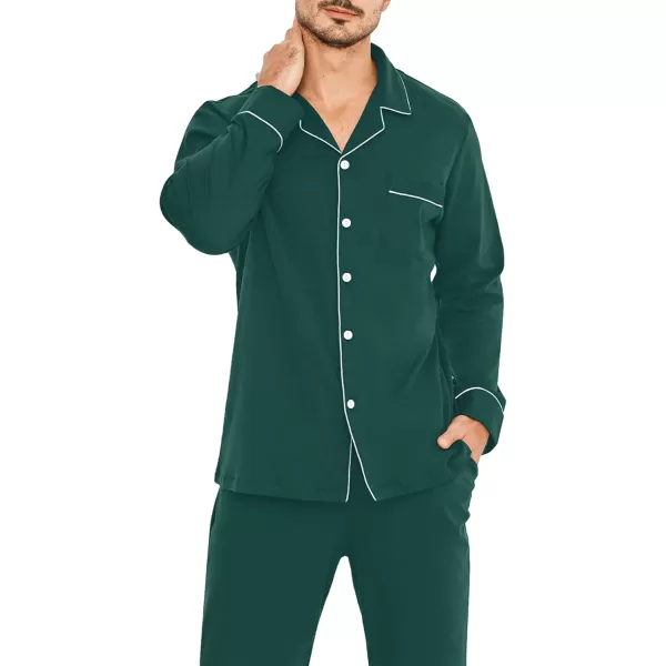 imageSWOMOG Men Pajamas Set Comfy Modal Pjs Button Down Sleepwear 2 Piece Long Sleeve Lounge Set Soft Nightwear with PocketsGreen