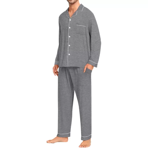 imageSWOMOG Men Pajamas Set Comfy Modal Pjs Button Down Sleepwear 2 Piece Long Sleeve Lounge Set Soft Nightwear with PocketsGrey