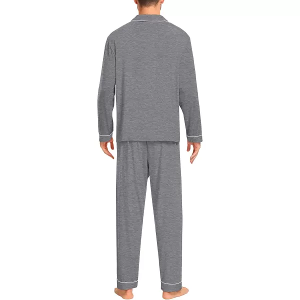 imageSWOMOG Men Pajamas Set Comfy Modal Pjs Button Down Sleepwear 2 Piece Long Sleeve Lounge Set Soft Nightwear with PocketsGrey