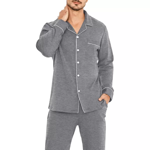 imageSWOMOG Men Pajamas Set Comfy Modal Pjs Button Down Sleepwear 2 Piece Long Sleeve Lounge Set Soft Nightwear with PocketsGrey