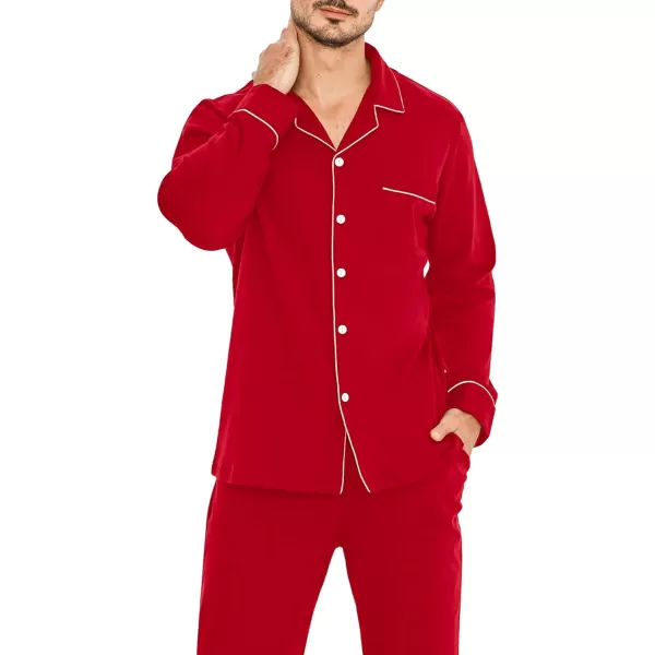 imageSWOMOG Men Pajamas Set Comfy Modal Pjs Button Down Sleepwear 2 Piece Long Sleeve Lounge Set Soft Nightwear with PocketsRed