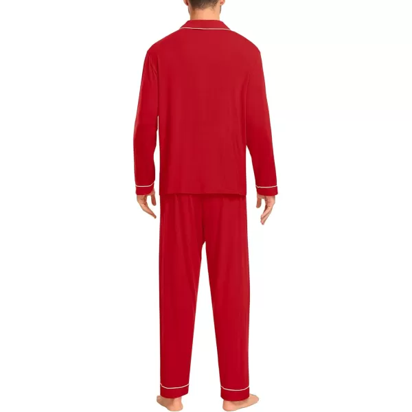 imageSWOMOG Men Pajamas Set Comfy Modal Pjs Button Down Sleepwear 2 Piece Long Sleeve Lounge Set Soft Nightwear with PocketsRed