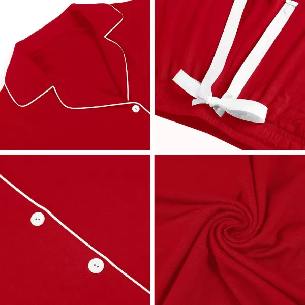 imageSWOMOG Men Pajamas Set Comfy Modal Pjs Button Down Sleepwear 2 Piece Long Sleeve Lounge Set Soft Nightwear with PocketsRed