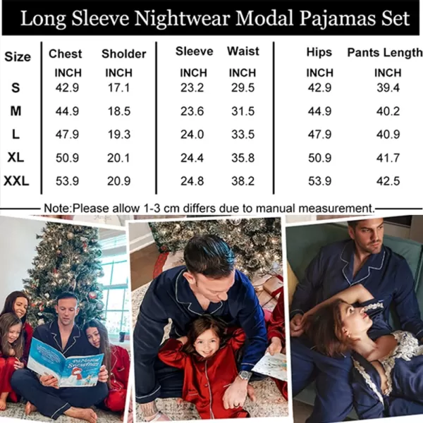 imageSWOMOG Men Pajamas Set Comfy Modal Pjs Button Down Sleepwear 2 Piece Long Sleeve Lounge Set Soft Nightwear with PocketsRed