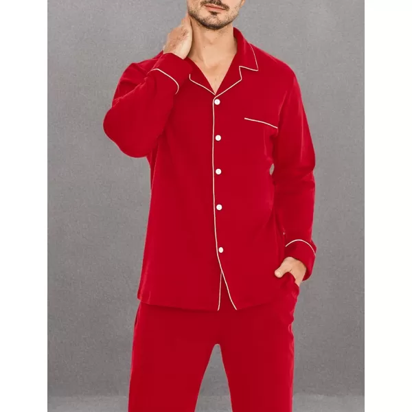 imageSWOMOG Men Pajamas Set Comfy Modal Pjs Button Down Sleepwear 2 Piece Long Sleeve Lounge Set Soft Nightwear with PocketsRed