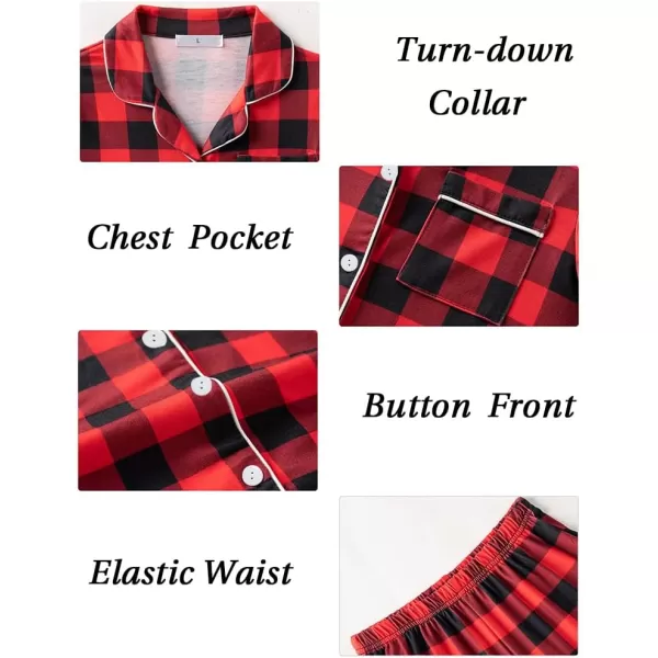 imageSWOMOG Men Pajamas Set Comfy Modal Pjs Button Down Sleepwear 2 Piece Long Sleeve Lounge Set Soft Nightwear with PocketsRed Buffalo Plaid