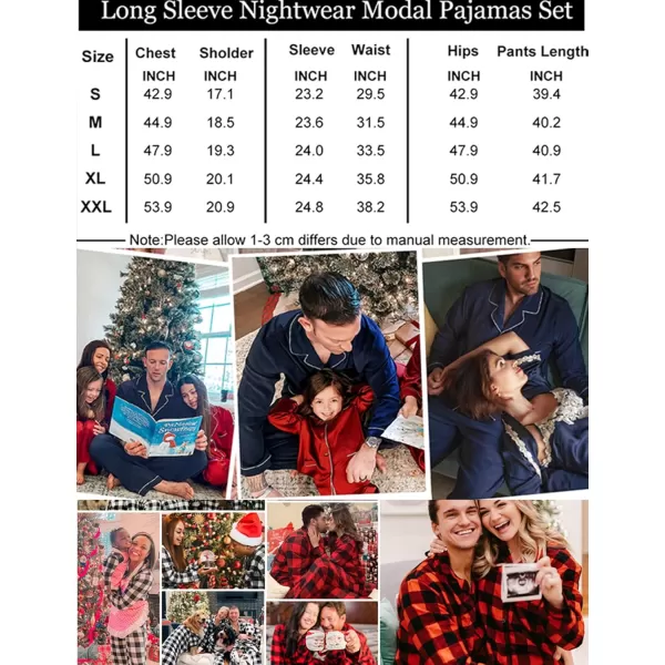 imageSWOMOG Men Pajamas Set Comfy Modal Pjs Button Down Sleepwear 2 Piece Long Sleeve Lounge Set Soft Nightwear with PocketsRed Buffalo Plaid