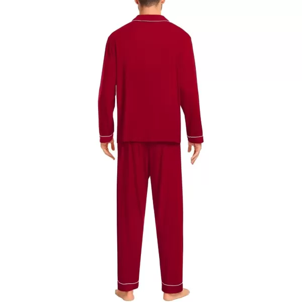 imageSWOMOG Men Pajamas Set Comfy Modal Pjs Button Down Sleepwear 2 Piece Long Sleeve Lounge Set Soft Nightwear with PocketsWine Red