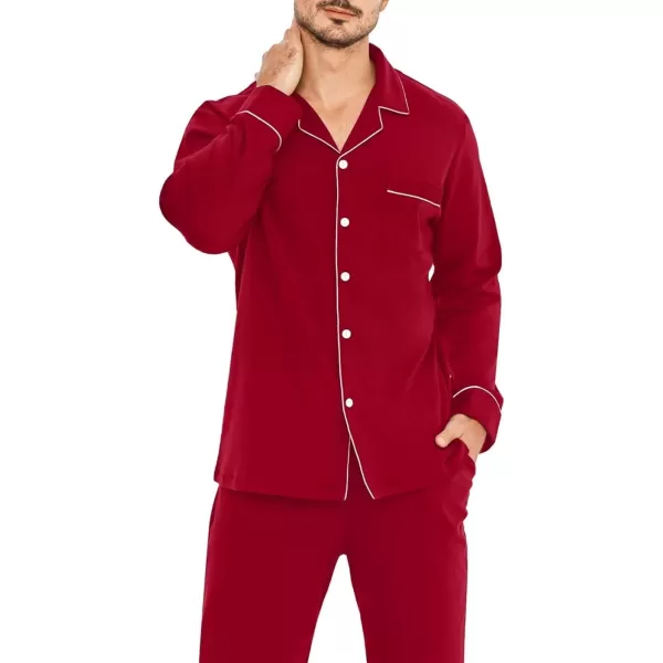 imageSWOMOG Men Pajamas Set Comfy Modal Pjs Button Down Sleepwear 2 Piece Long Sleeve Lounge Set Soft Nightwear with PocketsWine Red