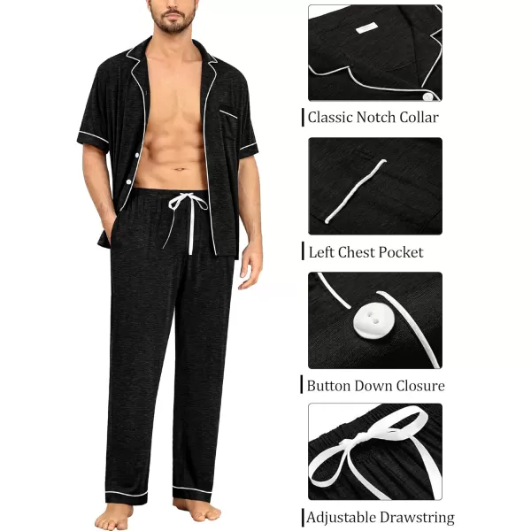 imageSWOMOG Men Pajamas Set Two Pieces Short Sleeve Sleepwear Button Down Loungewear Set Soft Modal Pj Set with PocketsBlack Grey