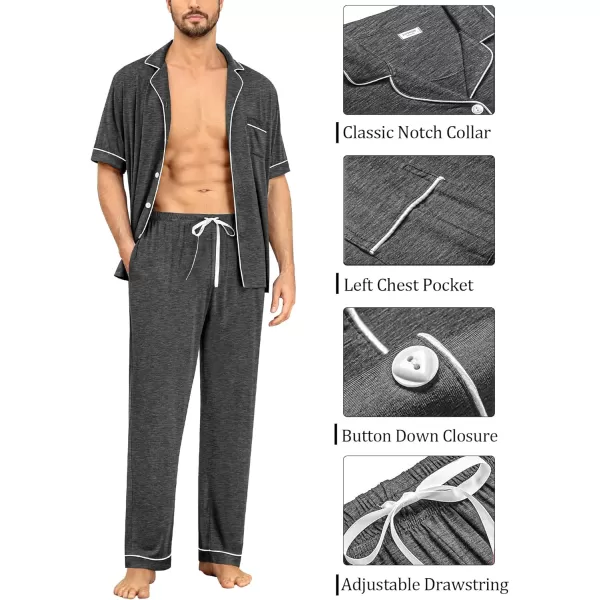 imageSWOMOG Men Pajamas Set Two Pieces Short Sleeve Sleepwear Button Down Loungewear Set Soft Modal Pj Set with PocketsDeep Grey