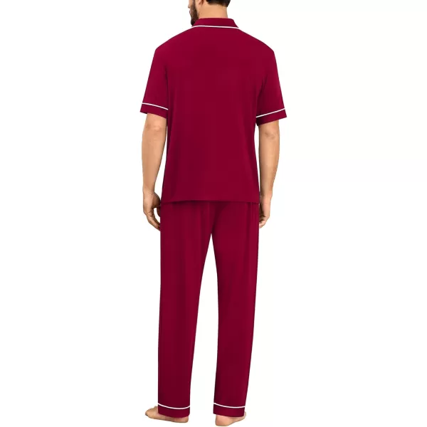 imageSWOMOG Men Pajamas Set Two Pieces Short Sleeve Sleepwear Button Down Loungewear Set Soft Modal Pj Set with PocketsWine Red