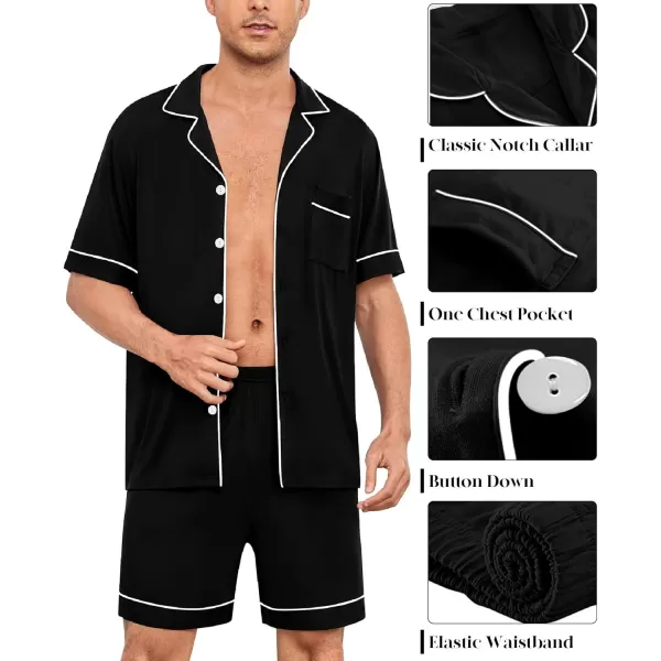 imageSWOMOG Men Pajamas Sets Short Sleeve Modal Sleepwear TwoPiece Soft PJs Sets Loungewear with Long Pants3pcsblack