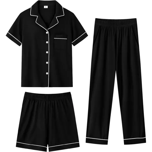 imageSWOMOG Men Pajamas Sets Short Sleeve Modal Sleepwear TwoPiece Soft PJs Sets Loungewear with Long Pants3pcsblack